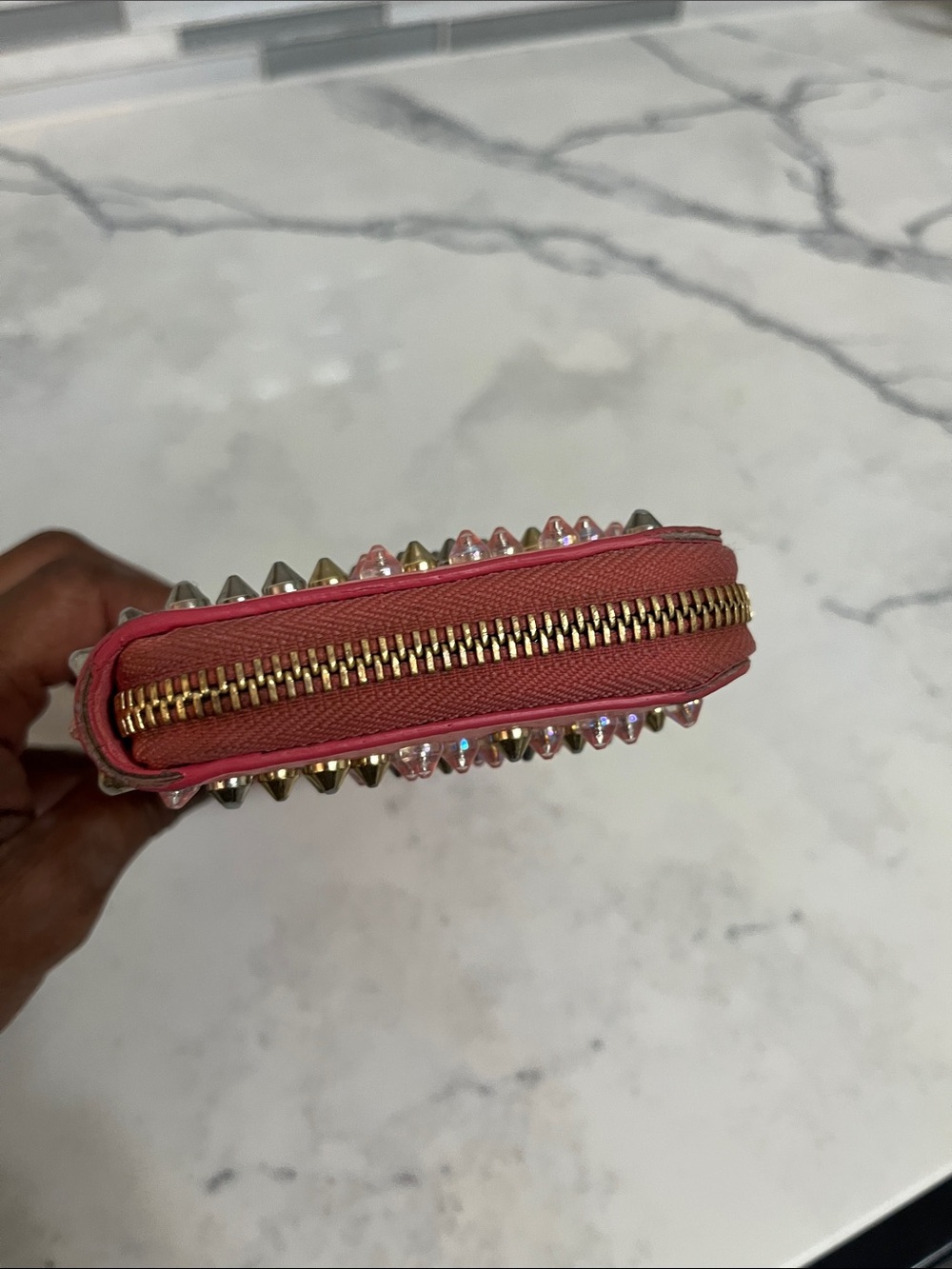 Christian Louboutin Pink Studded Zip Wallet - Picture 2 of 10